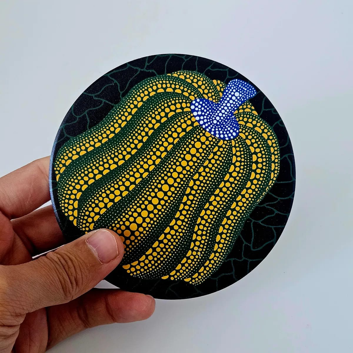 Yayoi Kusama Green & Gold Pumpkin Coaster