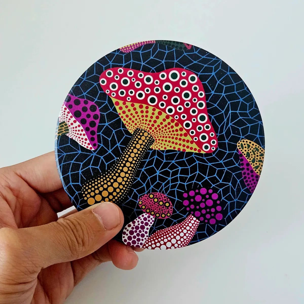 Yayoi Kusama Black Dotted Mushroom Coaster